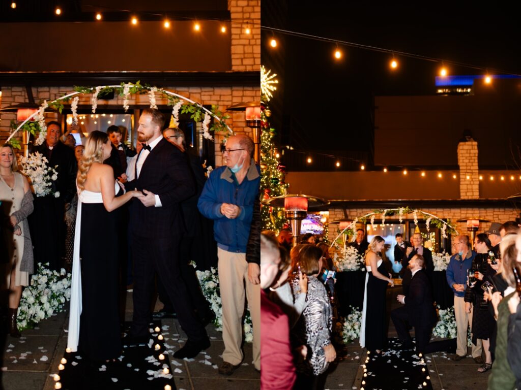 Eric is proposing to Gracie. When Eric contacted me to photograph his proposal to Gracie, I knew this wasn’t going to be just any proposal—it was going to be epic. He meticulously planned a romantic scavenger hunt across St. Louis, taking Gracie to meaningful locations from their relationship before ending the night at Napoli, where he popped the big question surrounded by friends and family.