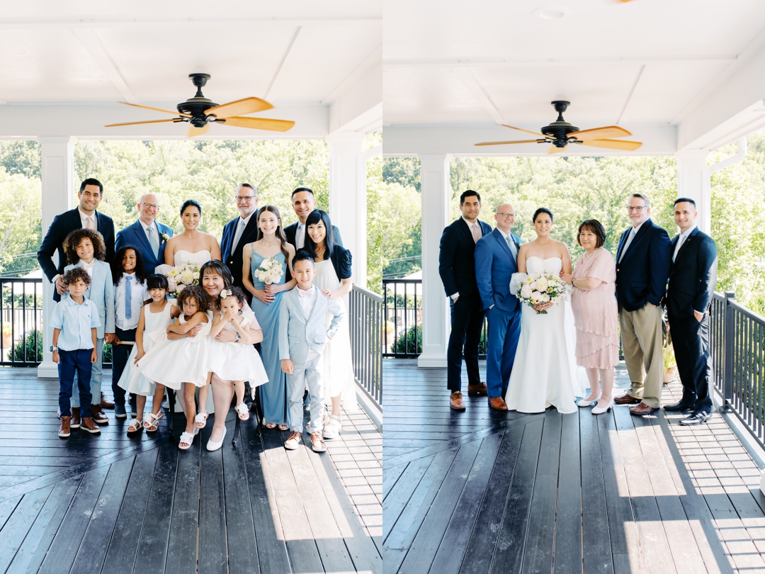 Formal family portraits with Suzie and Russell during their wedding at Sunflower Hill Farm, framed by the venue’s natural beauty
