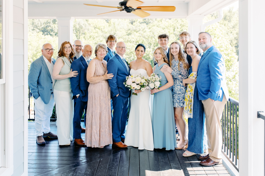 Formal family portraits with Suzie and Russell during their wedding at Sunflower Hill Farm, framed by the venue’s natural beauty