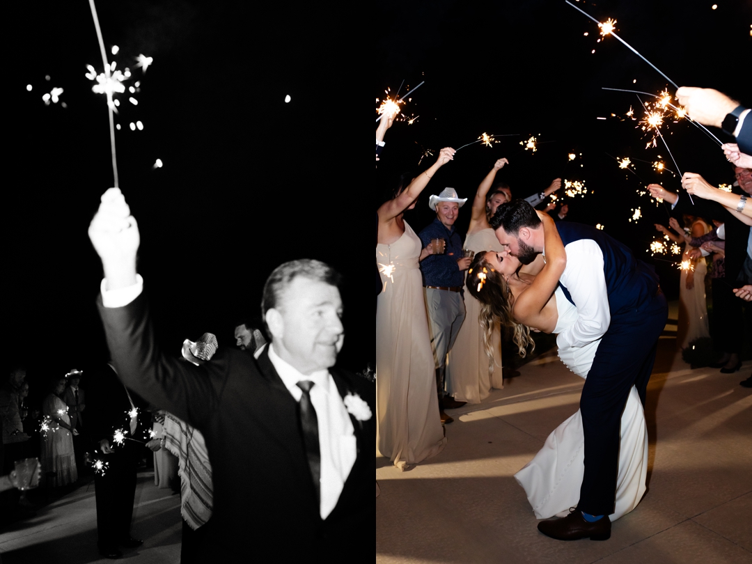 Alyssa and Matthew’s sparkler exit at their romantic Westwind Hills wedding.