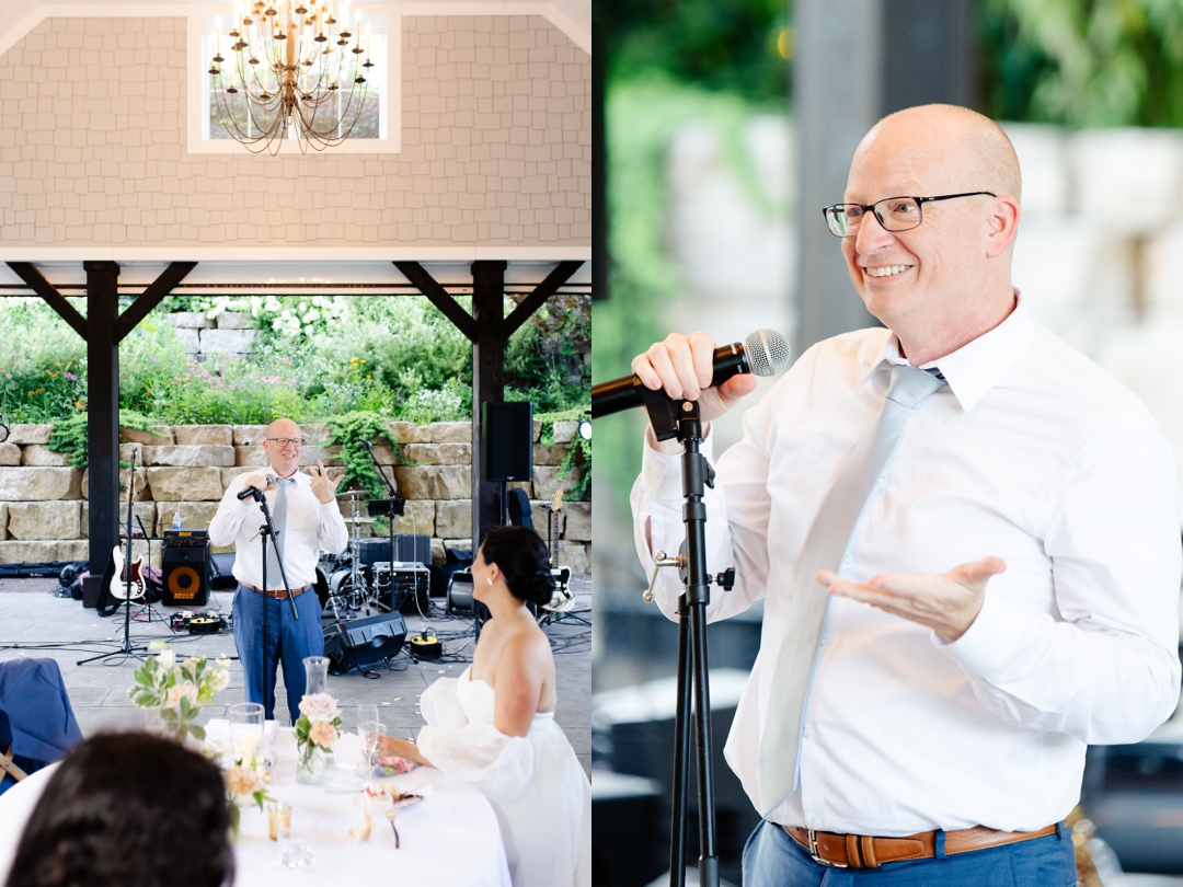 Heartfelt speech being delivered during Suzie and Russell’s reception at Sunflower Hill Farm.