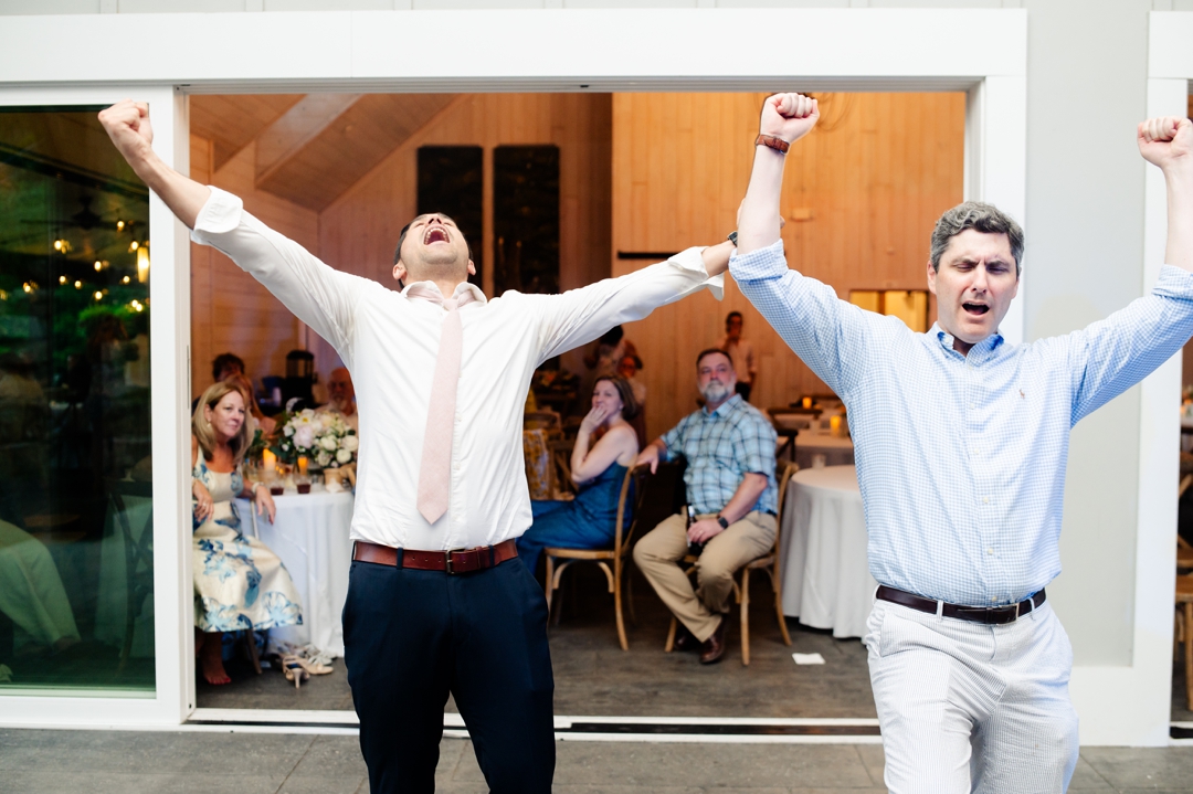 Guests dancing to music by Diamond Empire during Suzie and Russell’s wedding reception at Sunflower Hill Farm
