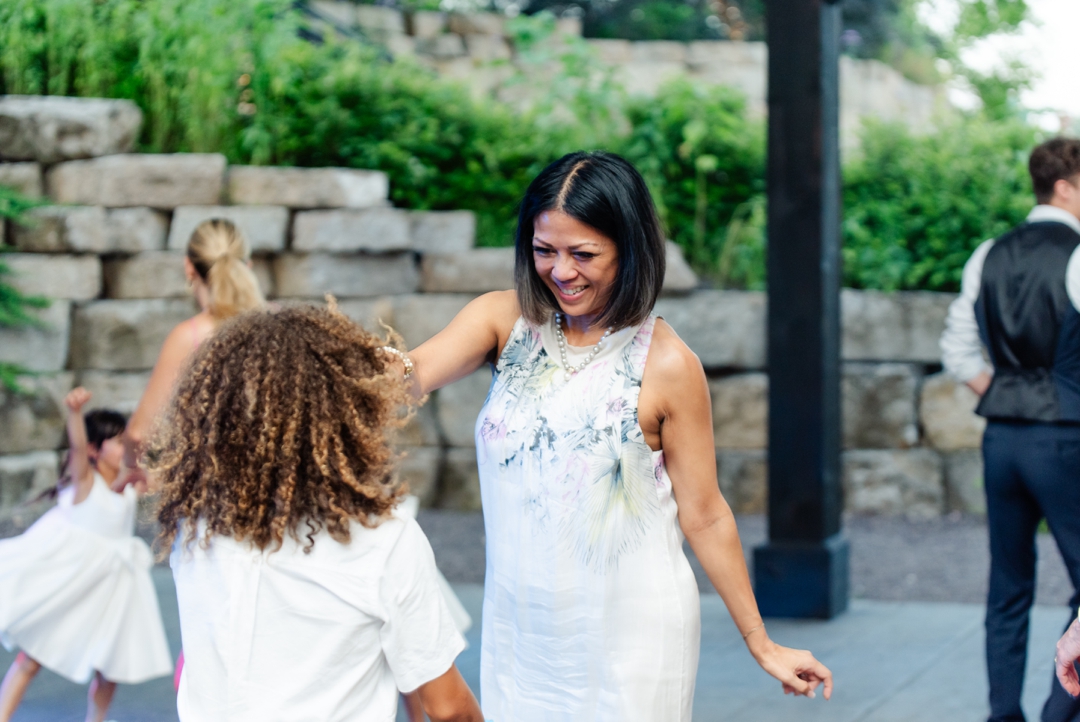 Guests dancing to music by Diamond Empire during Suzie and Russell’s wedding reception at Sunflower Hill Farm