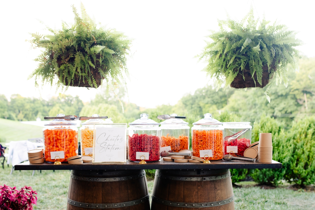 The Cheetos station opening at Suzie and Russell’s wedding reception, adding a fun touch after the dance floor started