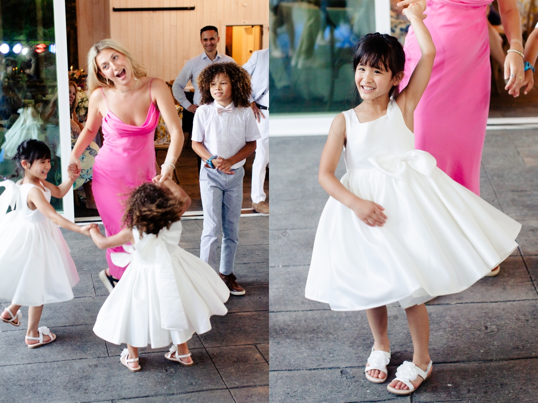 Guests dancing to music by Diamond Empire during Suzie and Russell’s wedding reception at Sunflower Hill Farm