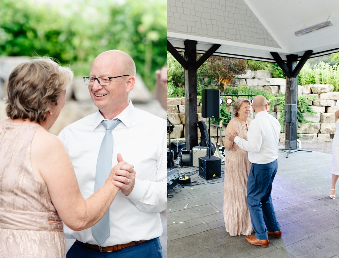 Guests dancing to music by Diamond Empire during Suzie and Russell’s wedding reception at Sunflower Hill Farm
