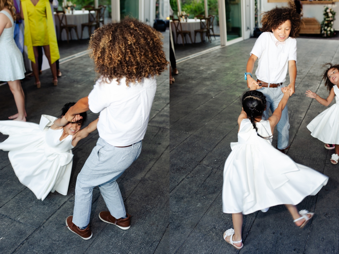 Guests dancing to music by Diamond Empire during Suzie and Russell’s wedding reception at Sunflower Hill Farm