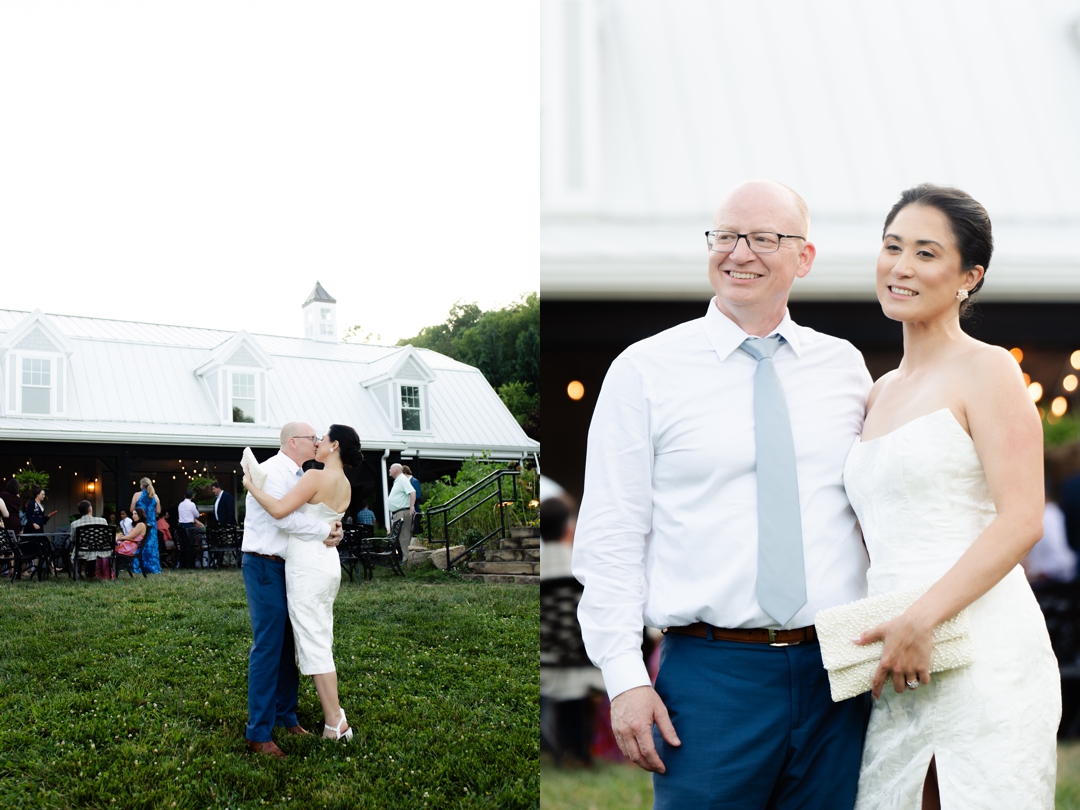 Romantic portrait of Suzie and Russell on the grounds of Sunflower Hill Farm, captured during golden hour.