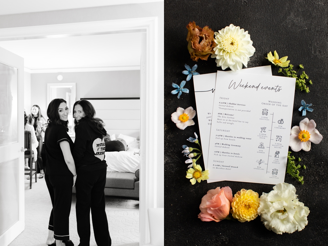 Candid bridal party moment in the suite at The Ritz-Carlton St. Louis.