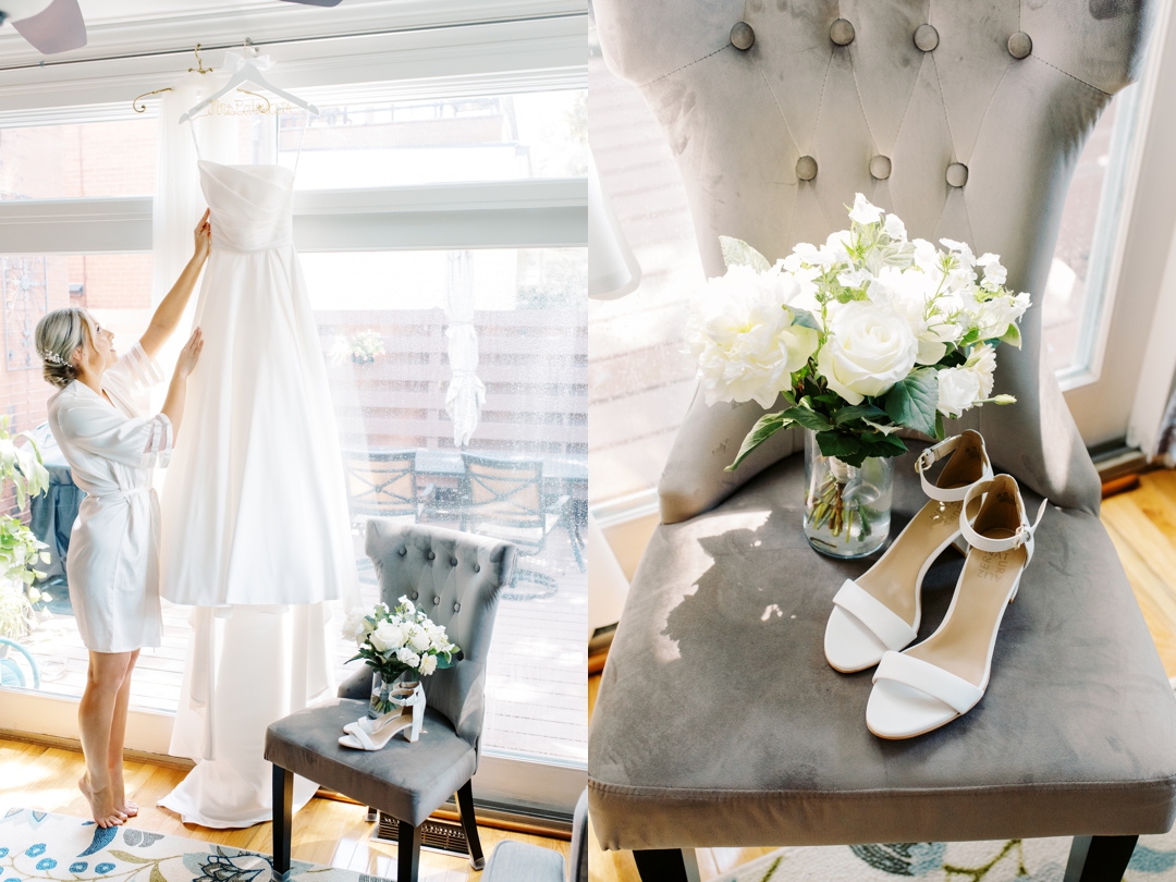 Bride Amanda getting ready with her bridal party at her parents’ house, surrounded by natural light.