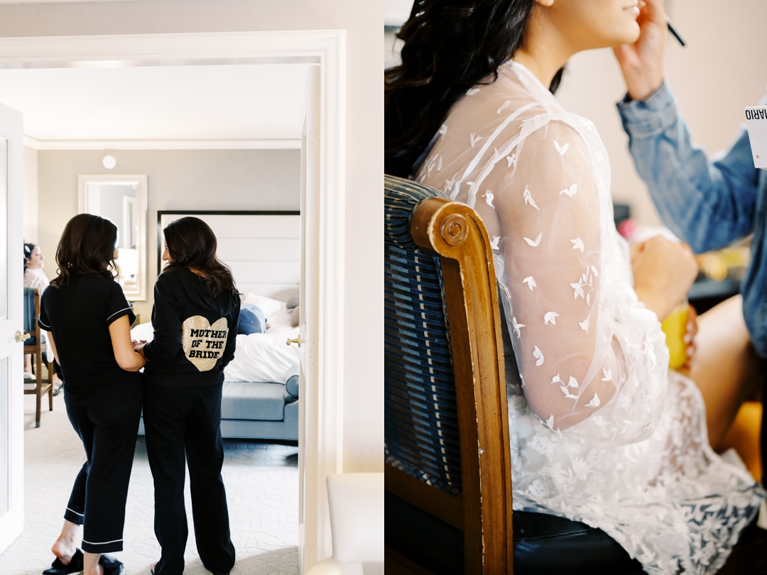 Bride Allie getting ready at The Ritz-Carlton St. Louis with her bridesmaids and family.