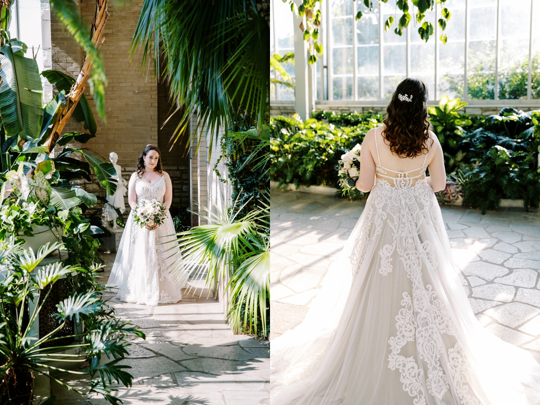 Bride elegantly posing in The Jewel Box before her wedding.