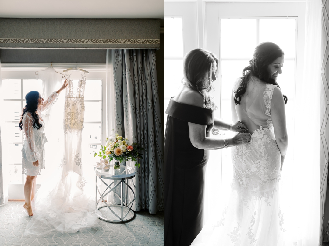 Bride Allie getting ready at The Ritz-Carlton St. Louis with her mom.