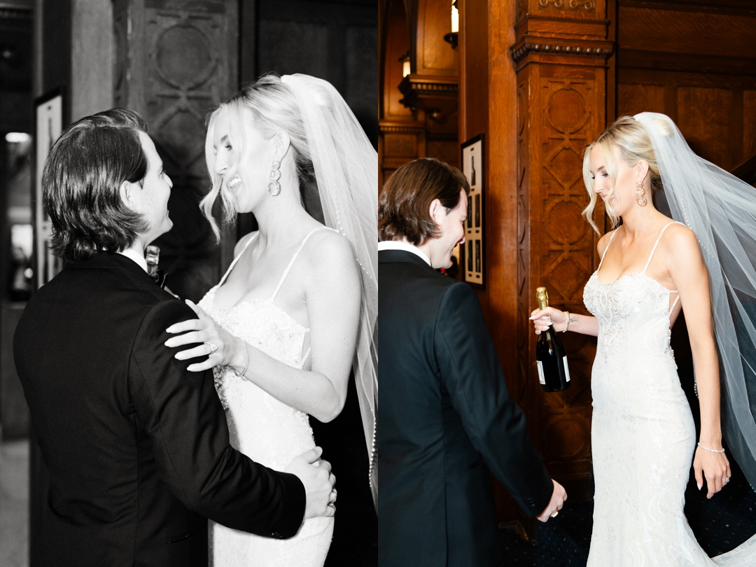 Close-up of Deane and Jeff sharing an intimate glance during their first look at the Missouri Athletic Club.