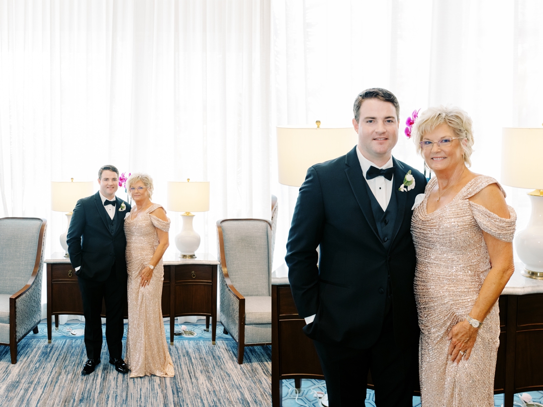 Mike and his groomsmen getting ready in a luxurious suite at The Chase Park Plaza.