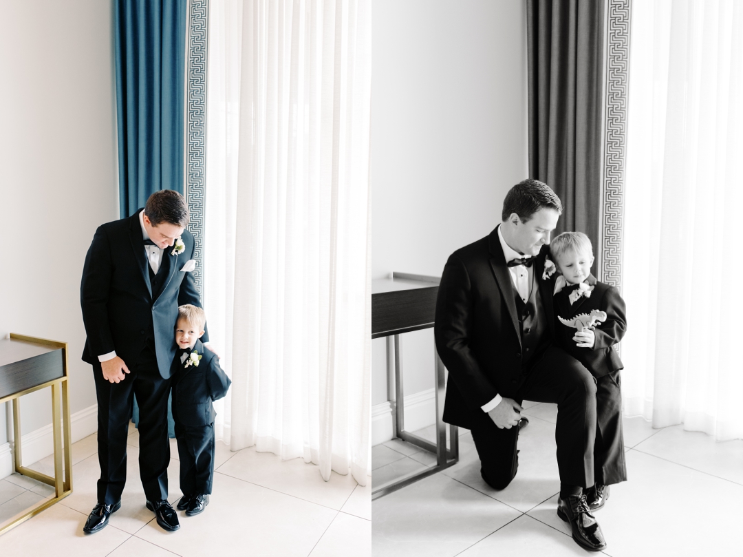 Mike and his ring bearer getting ready in a luxurious suite at The Chase Park Plaza.