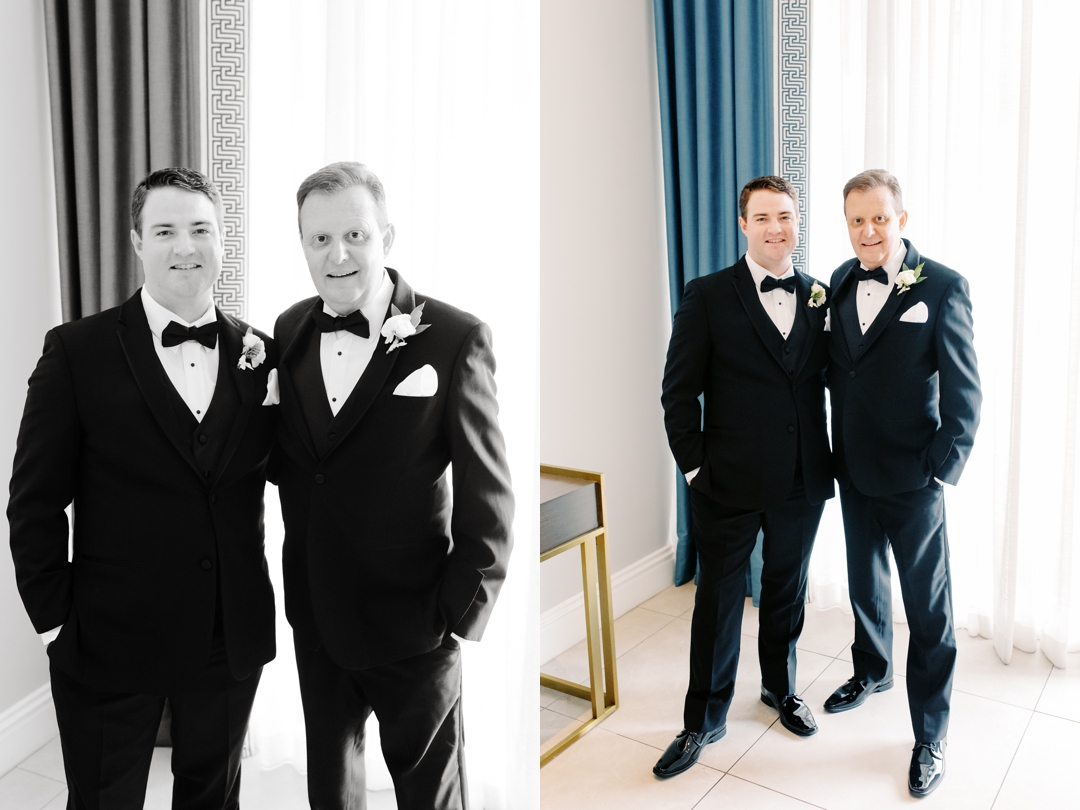 Mike and his dad getting ready in a luxurious suite at The Chase Park Plaza.