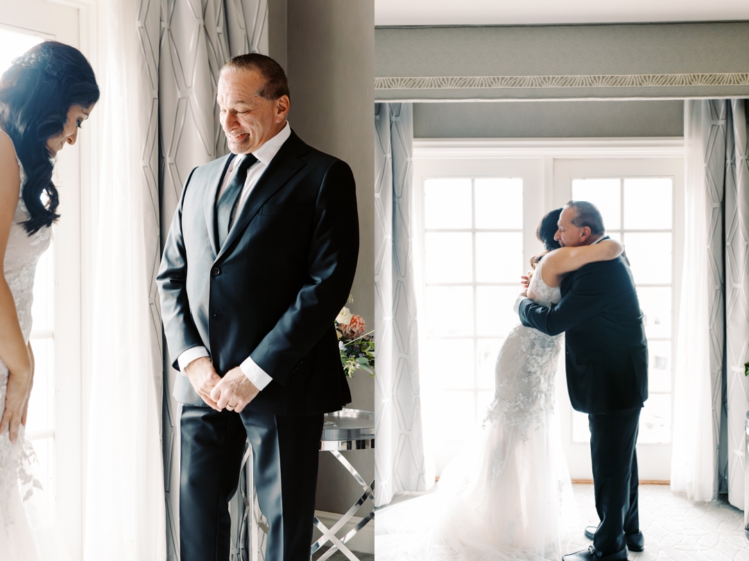 First look between bride and dad in a luxurious setting at The Ritz-Carlton St. Louis.