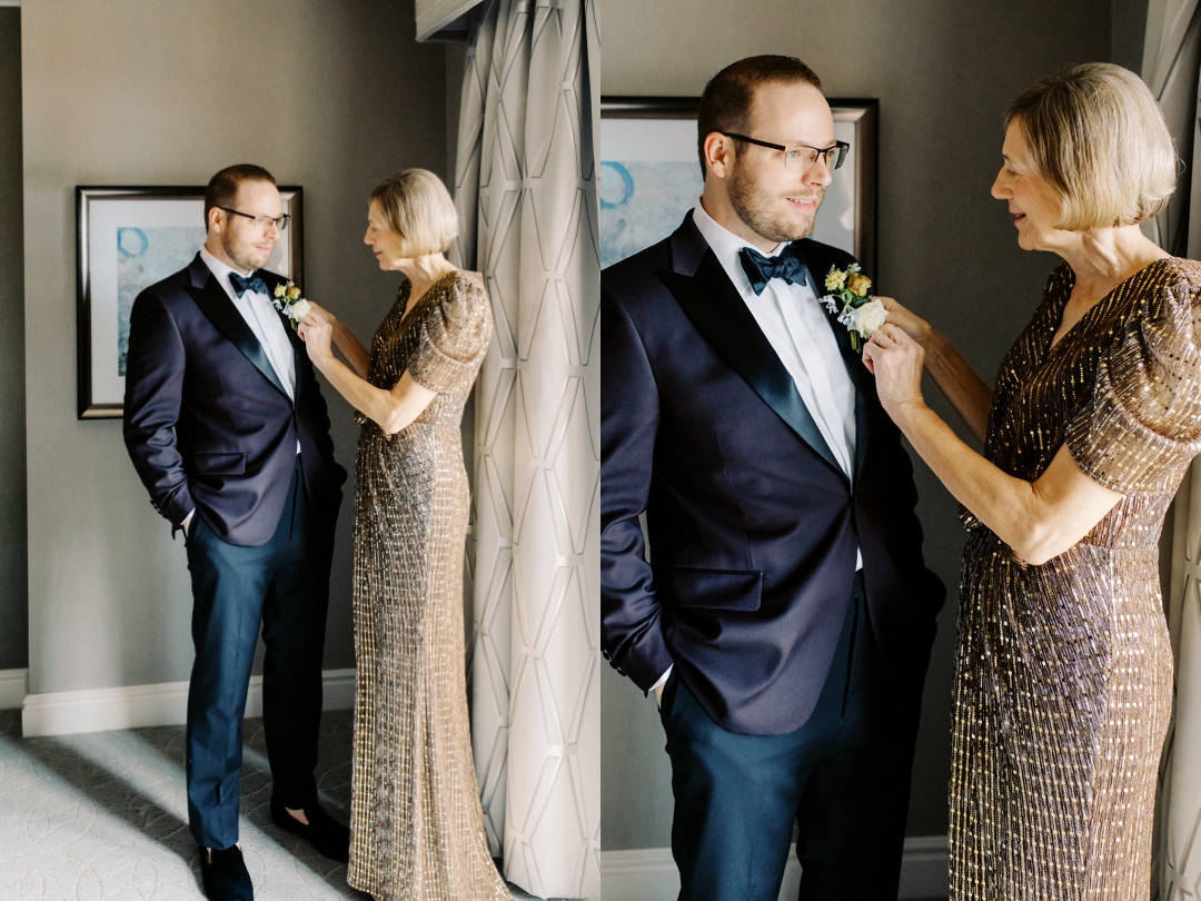 Nathan wearing his burgundy jacket during wedding preparations at The Ritz-Carlton St. Louis.