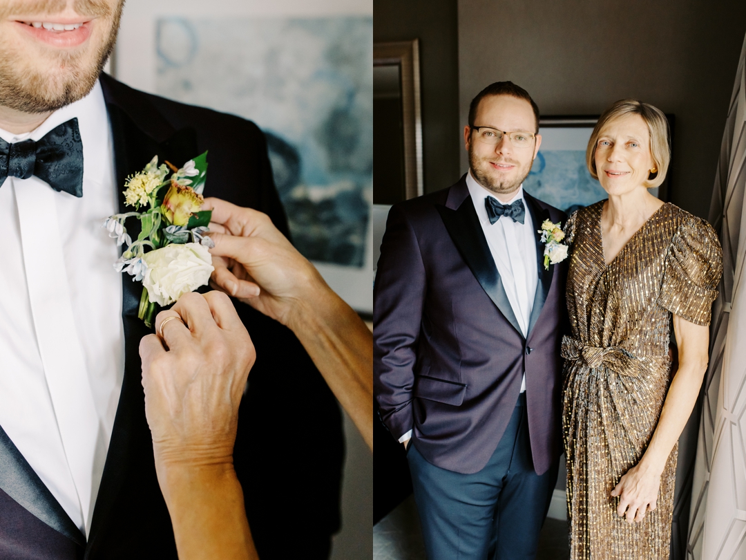 Nathan wearing his burgundy jacket during wedding preparations at The Ritz-Carlton St. Louis.