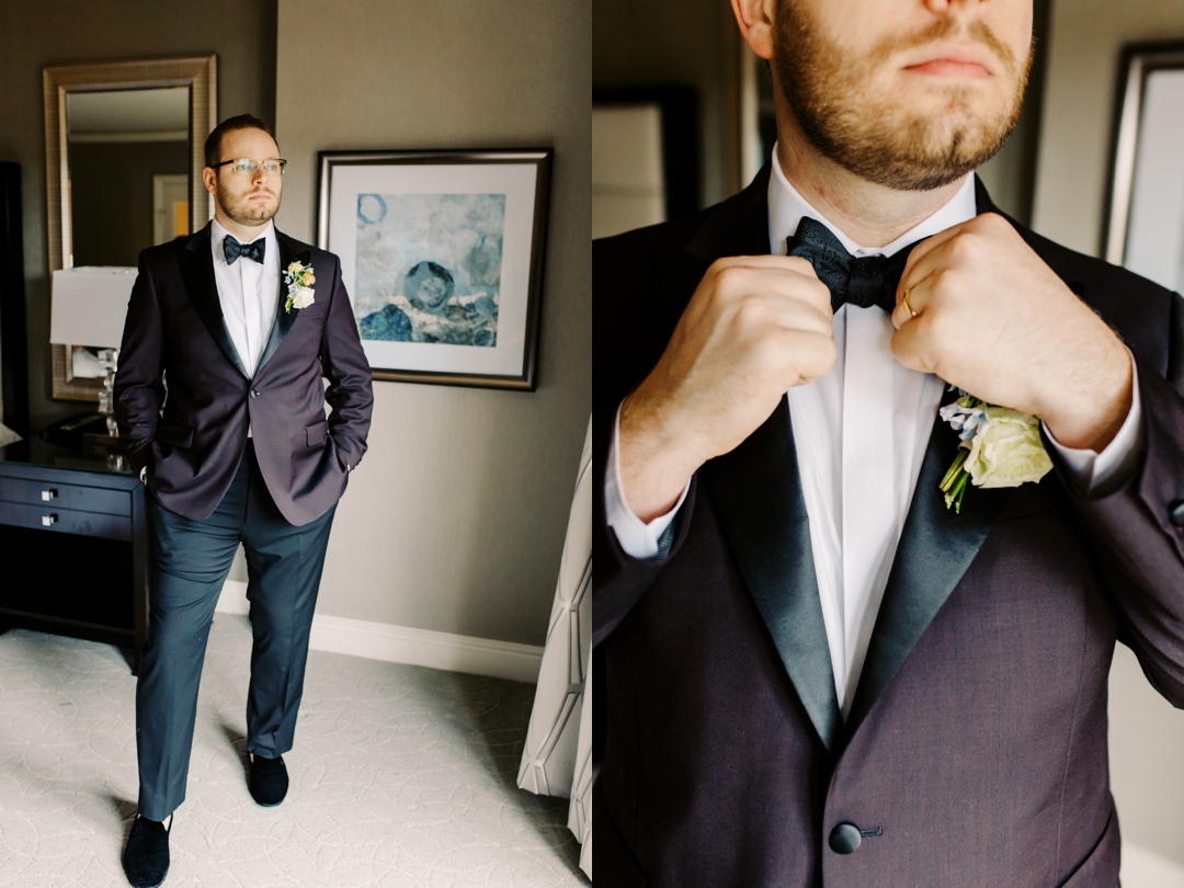 Nathan wearing his burgundy jacket during wedding preparations at The Ritz-Carlton St. Louis.