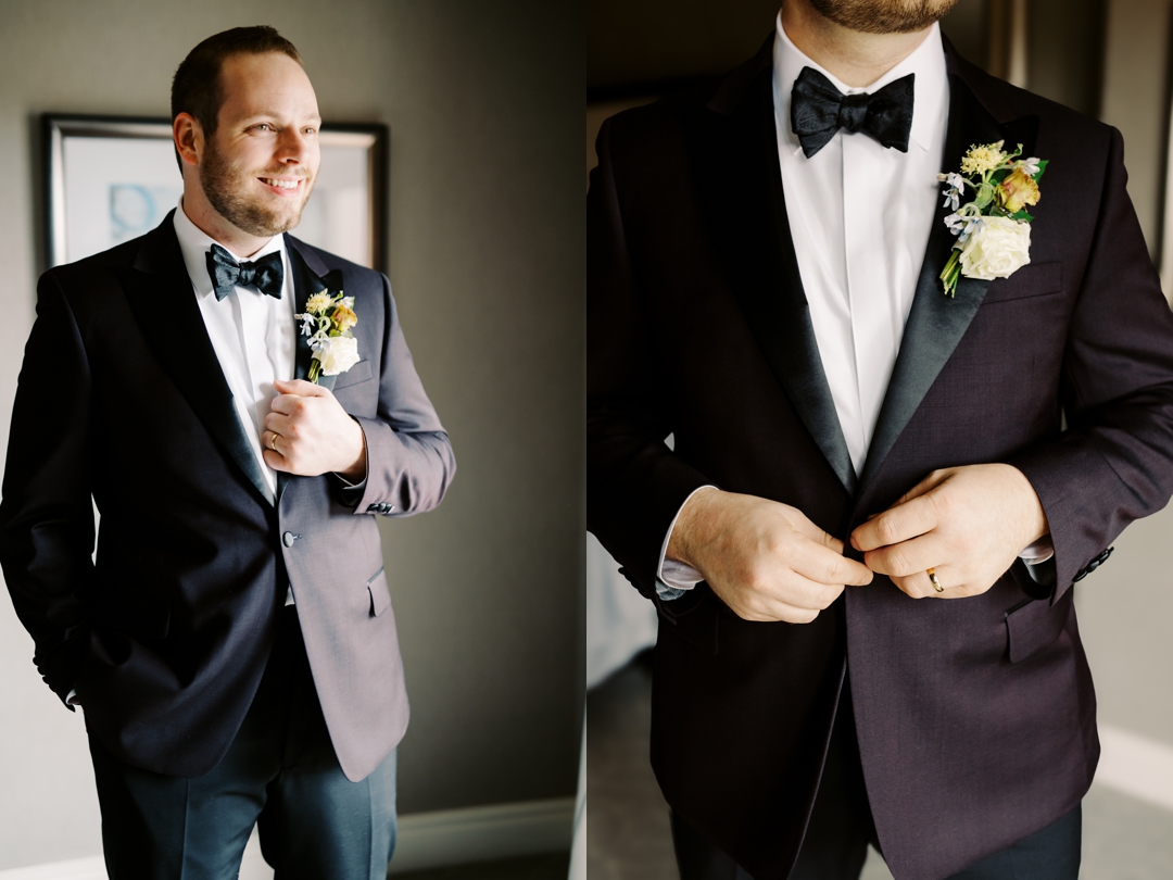 Nathan wearing his burgundy jacket during wedding preparations at The Ritz-Carlton St. Louis.