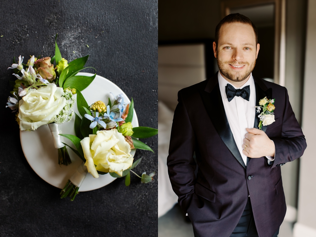 Nathan wearing his burgundy jacket during wedding preparations at The Ritz-Carlton St. Louis.
