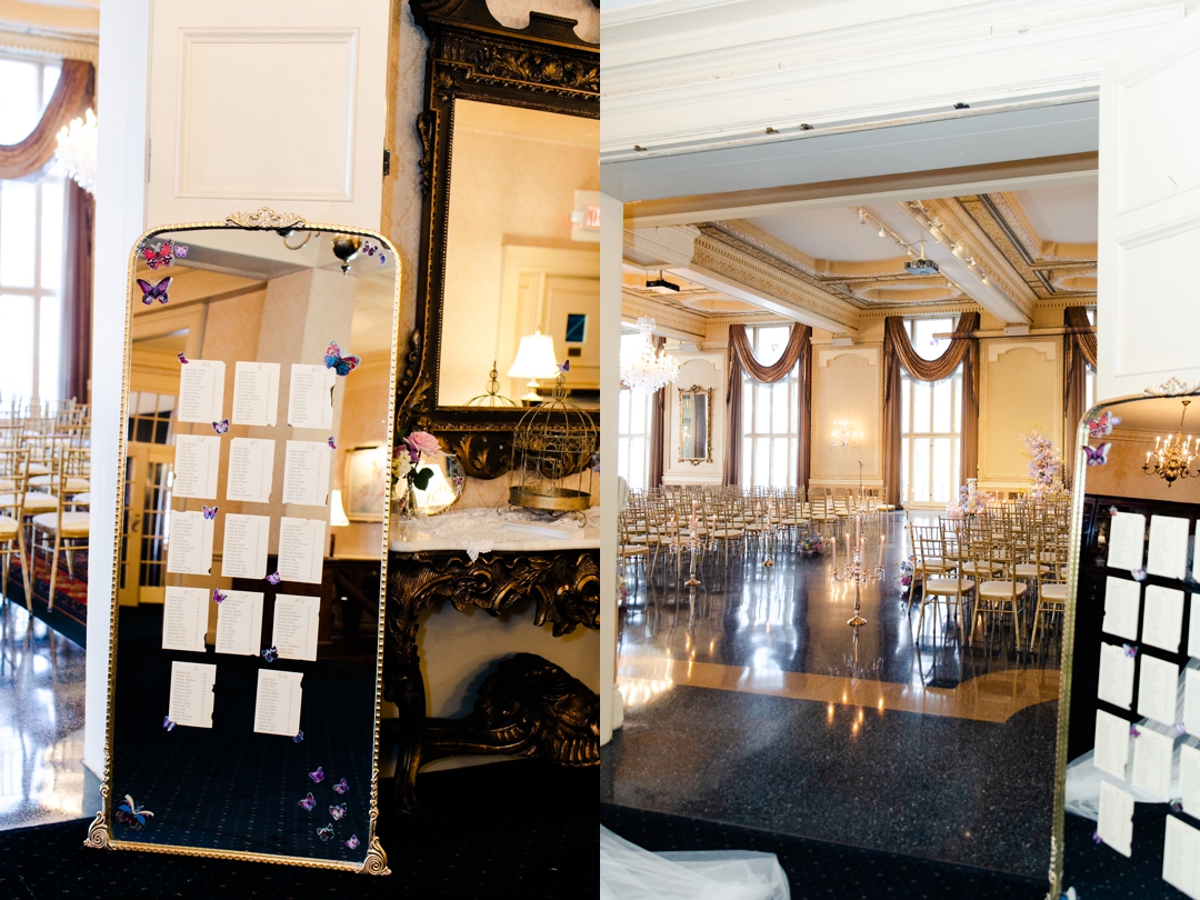 ntricate butterfly décor and lush flowers creating a whimsical atmosphere for Deane and Jeff’s ceremony.