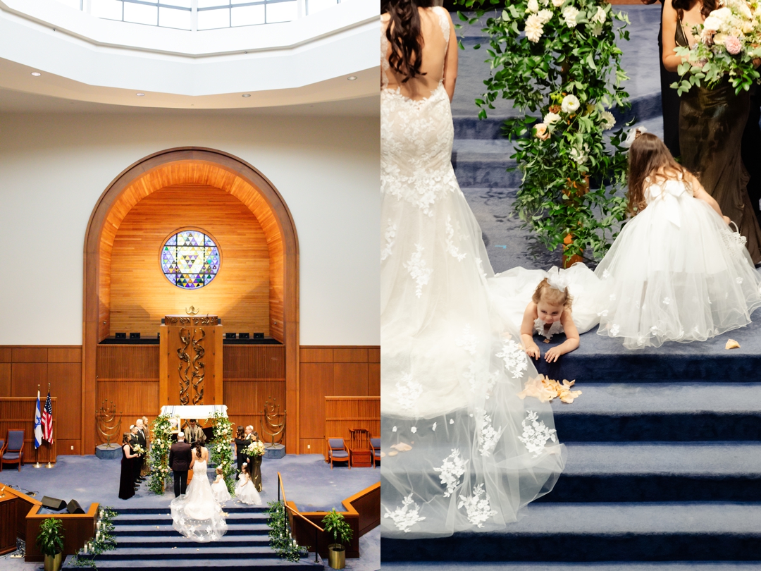 Allie and Nate exchanging vows surrounded by greenery and wildflowers under the chuppah.