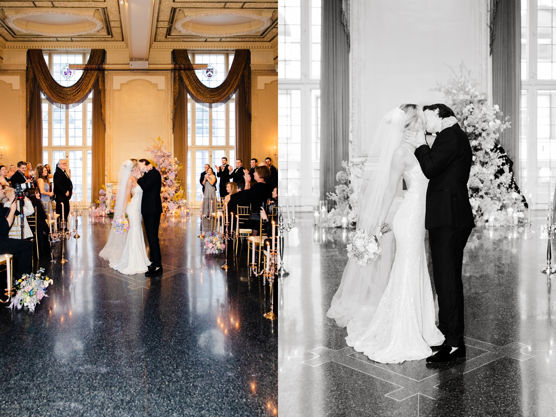 Deane and Jeff sharing their first kiss as a married couple during their elegant MAC ceremony.