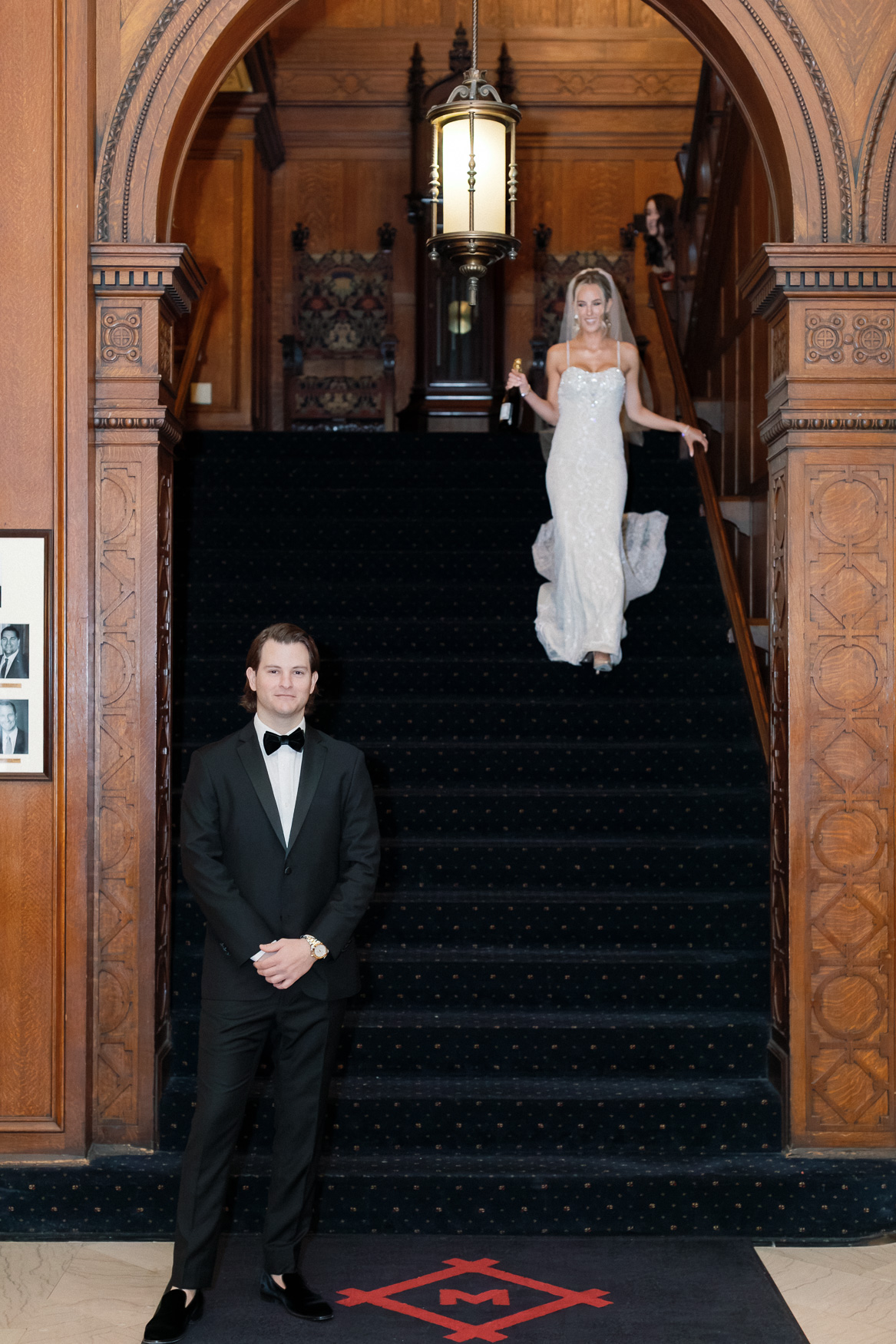 Groom waiting during first look wedding photography at the Missouri Athletic Club