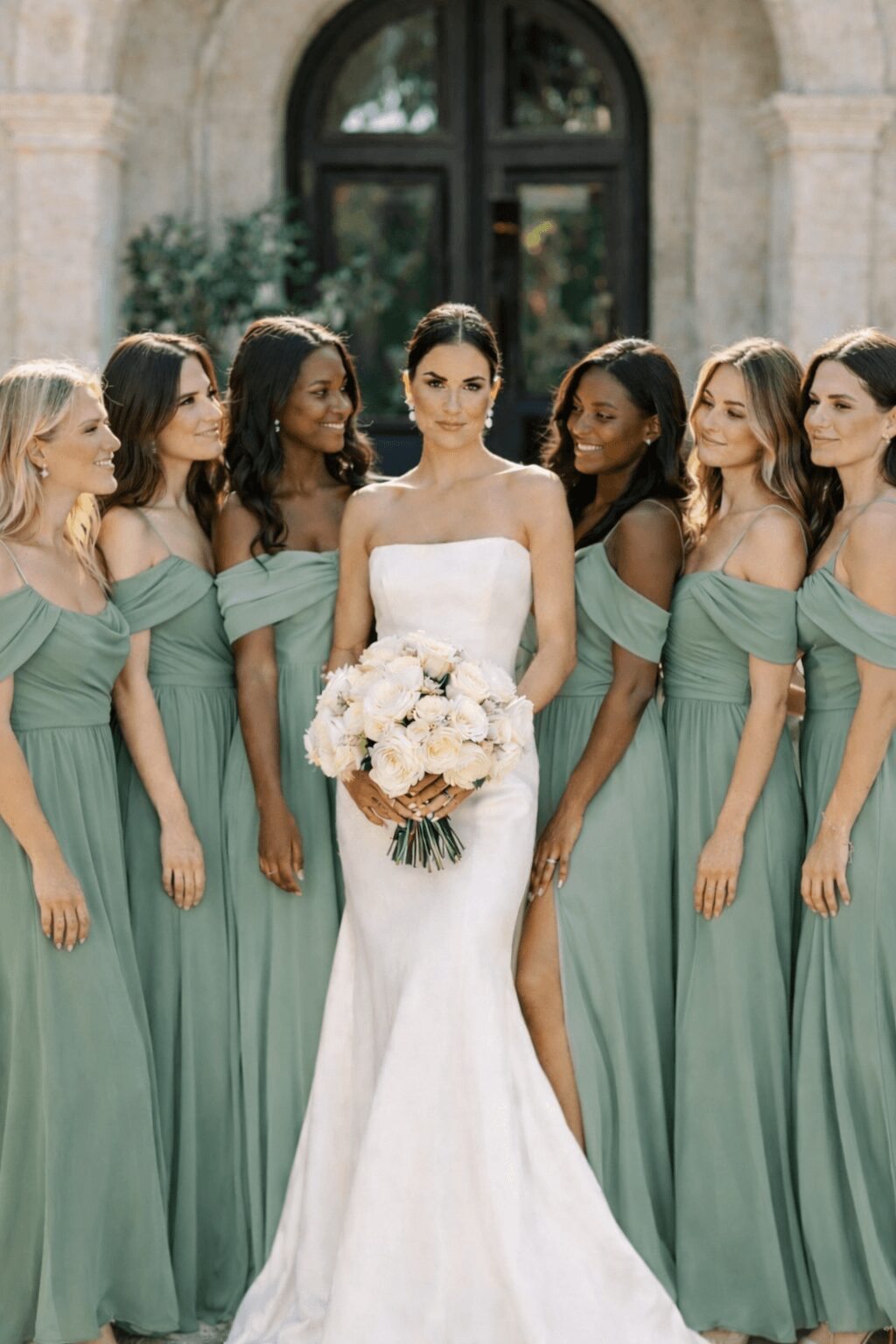 Fashion forward wedding styling with refined bridesmaid fashion and cohesive tones