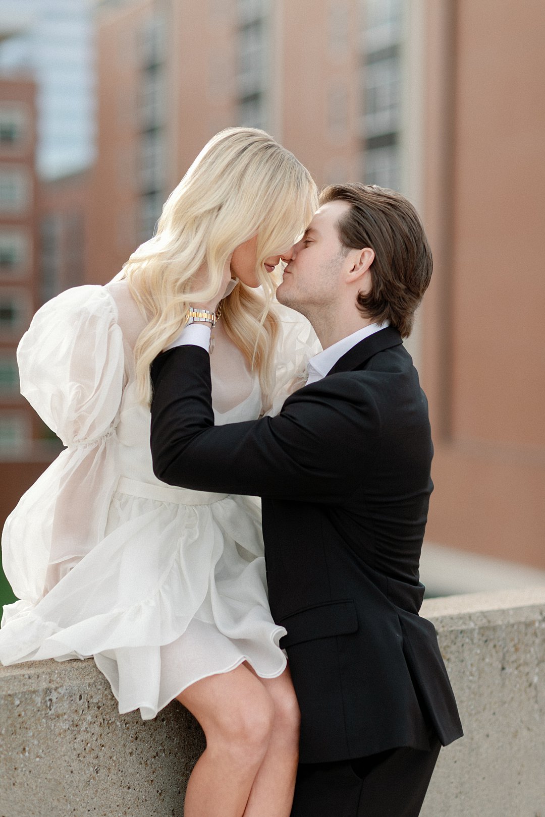 Modern city engagement portrait during downtown Clayton session