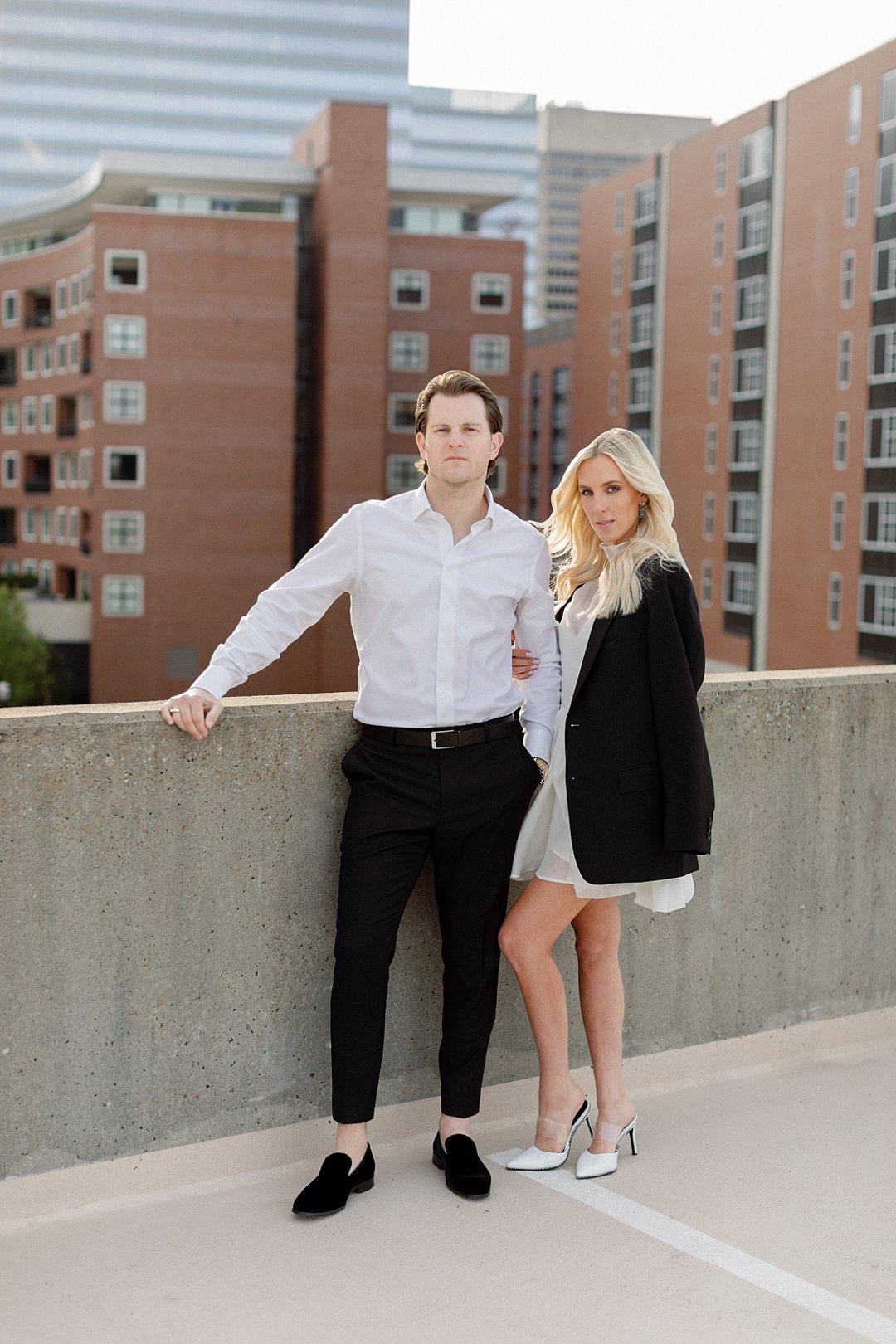 Close editorial portrait from downtown Clayton engagement session