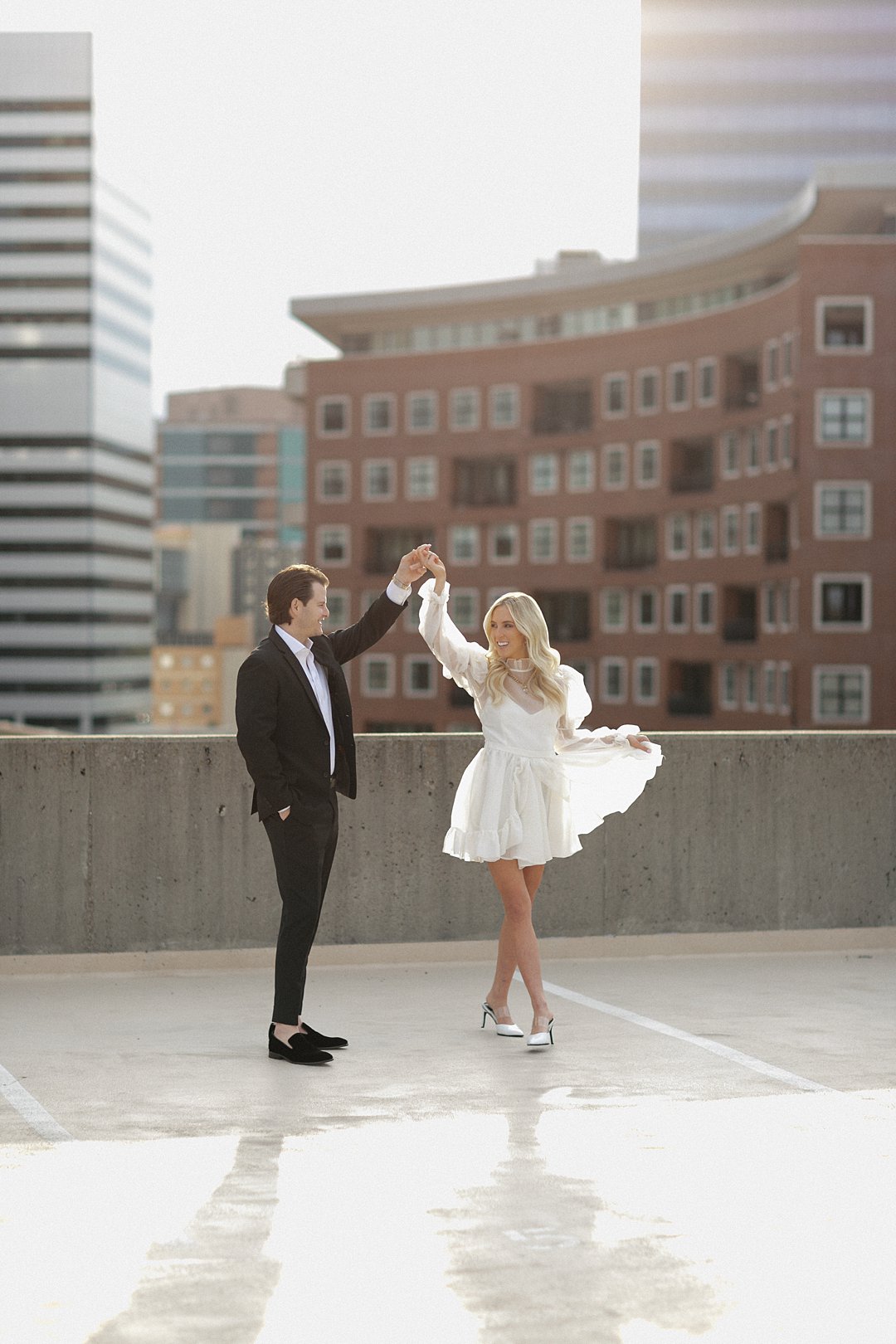 Directed editorial portrait during downtown Clayton engagement photos