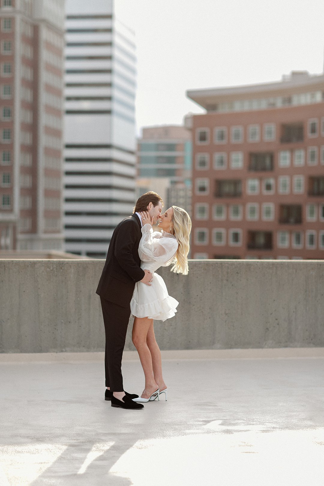 Urban editorial engagement portrait in downtown Clayton
