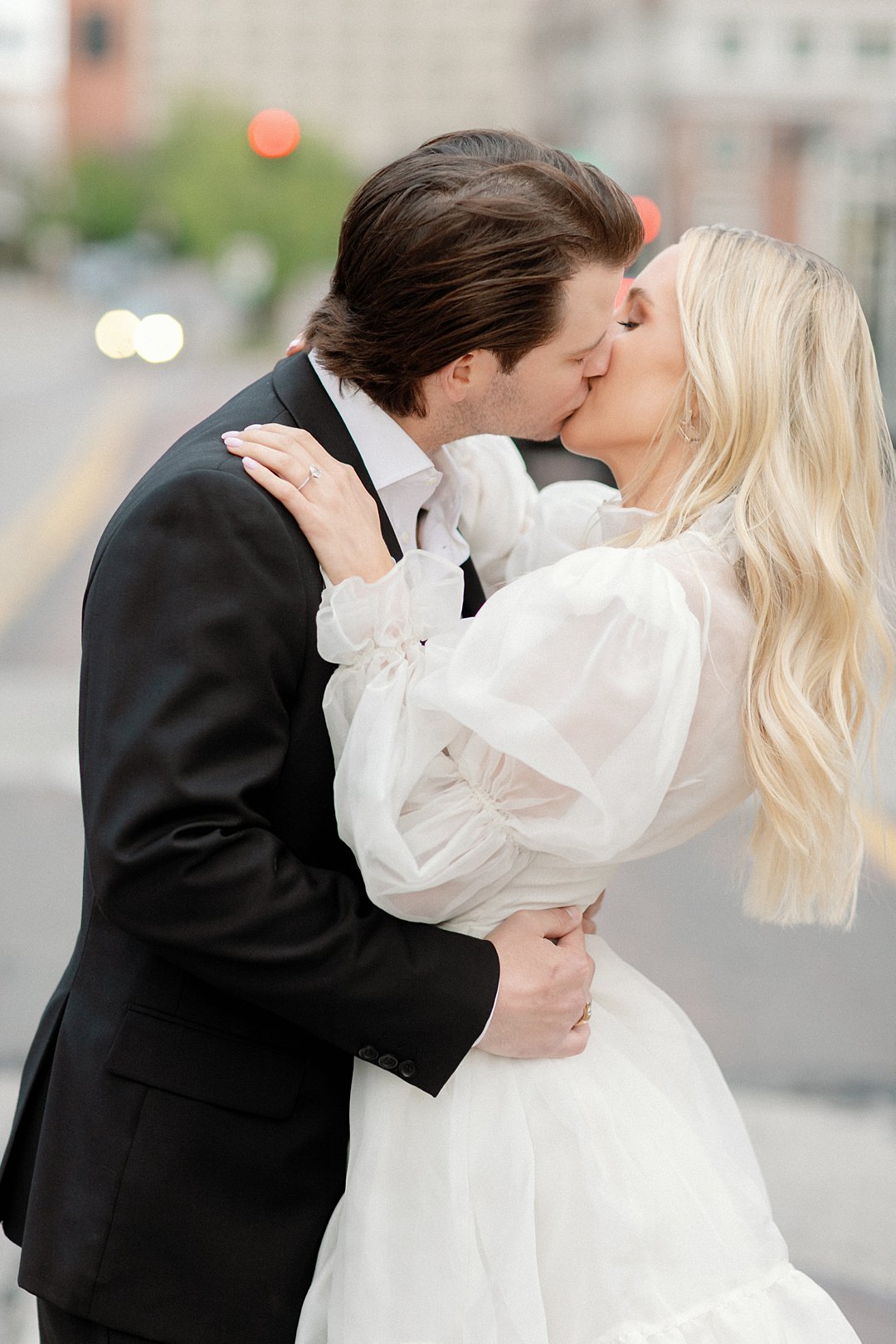Soft romantic portrait from downtown Clayton engagement photos