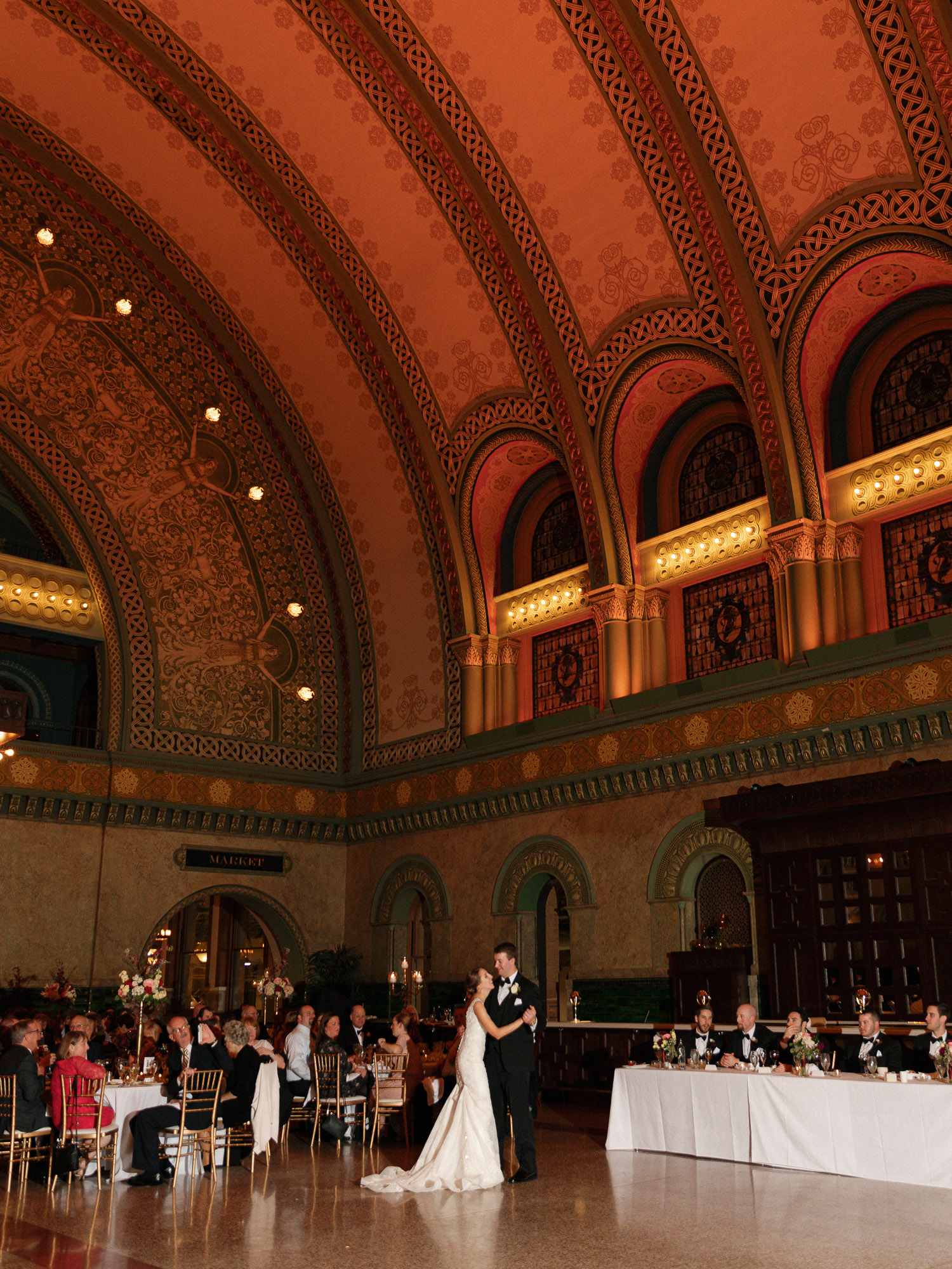 Bride and groom portrait inside Union Station in St. Louis