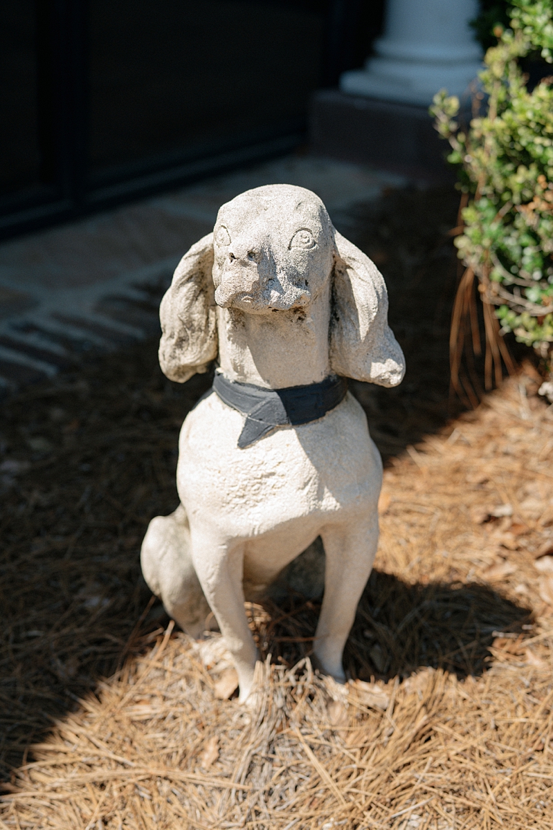 Stone dog statue outside Legare Waring House