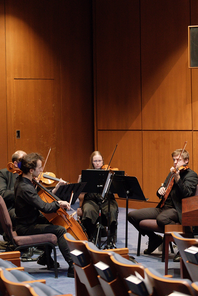 Musicians playing inside United Hebrew Congregation before the ceremony