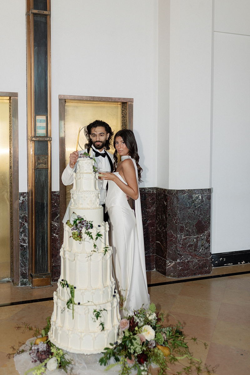 Sculptural wedding cake detail photographed in St. Louis