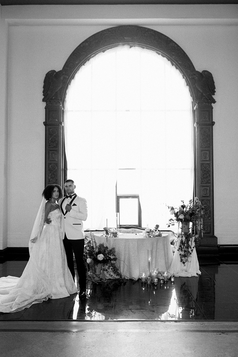 Editorial wedding style inside historic St. Louis venue The Noble