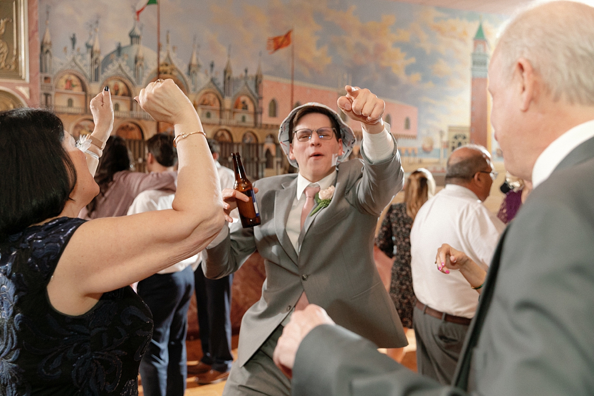 Wedding guest dancing during the Rose of the Hill reception