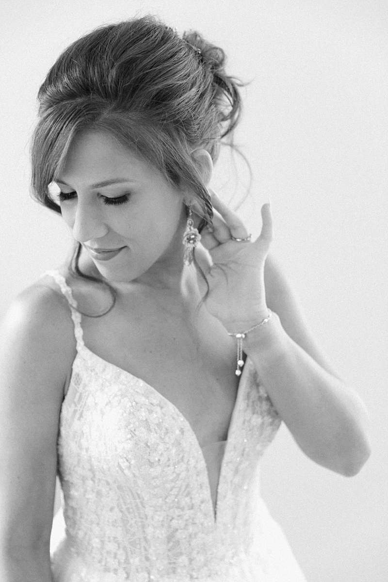 Black and white bridal portrait of Lauren