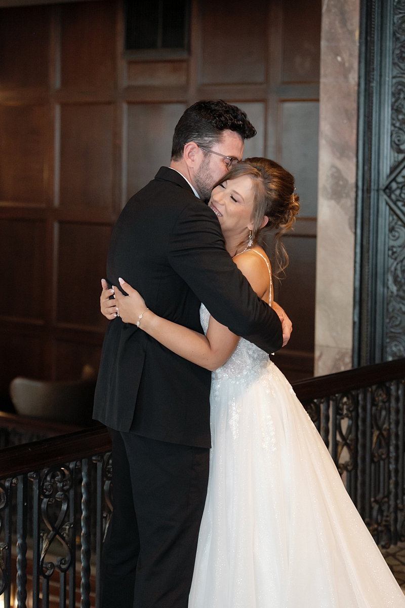 Lauren and Nick sharing a first look on their wedding day