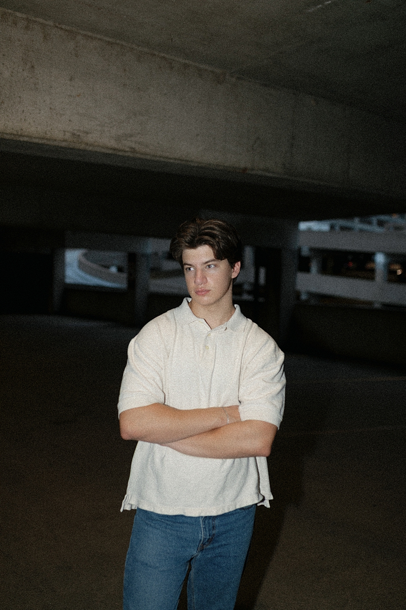 Male senior wearing a textured cream shirt with denim